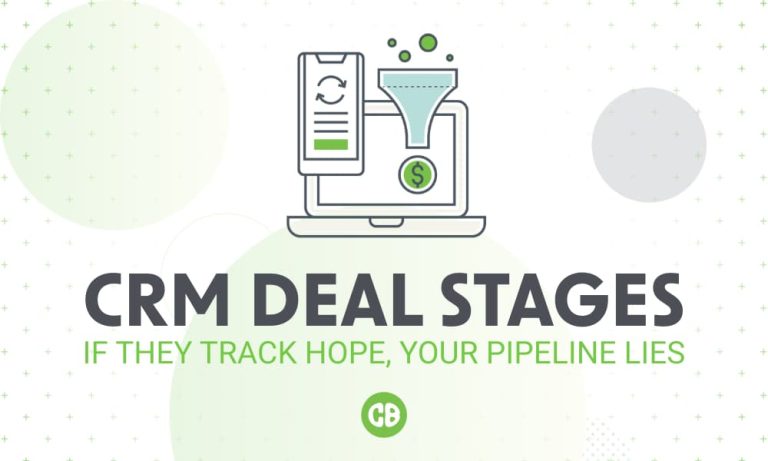 Graphic with the headline “CRM Deal Stages: If They Track Hope, Your Pipeline Lies,” illustrating how CRM deal stages should reflect buyer actions rather than internal optimism.