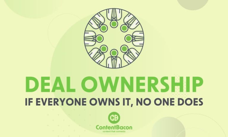 Graphic with the headline “Deal Ownership: If Everyone Owns It, No One Does,” illustrating how unclear deal ownership slows follow-up and causes deals to stall in the pipeline.